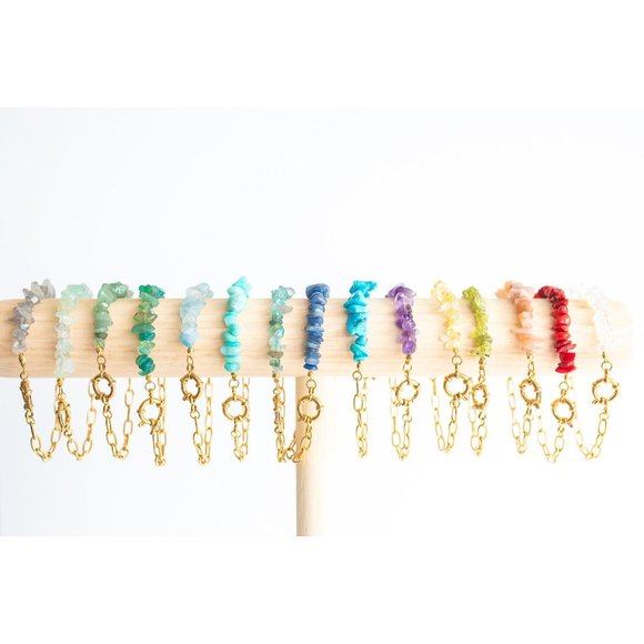 Statement Bracelet Gemstone Ocean Blue Apatite Chips Chunky Gold Chain Boho - Picture 4 of 10